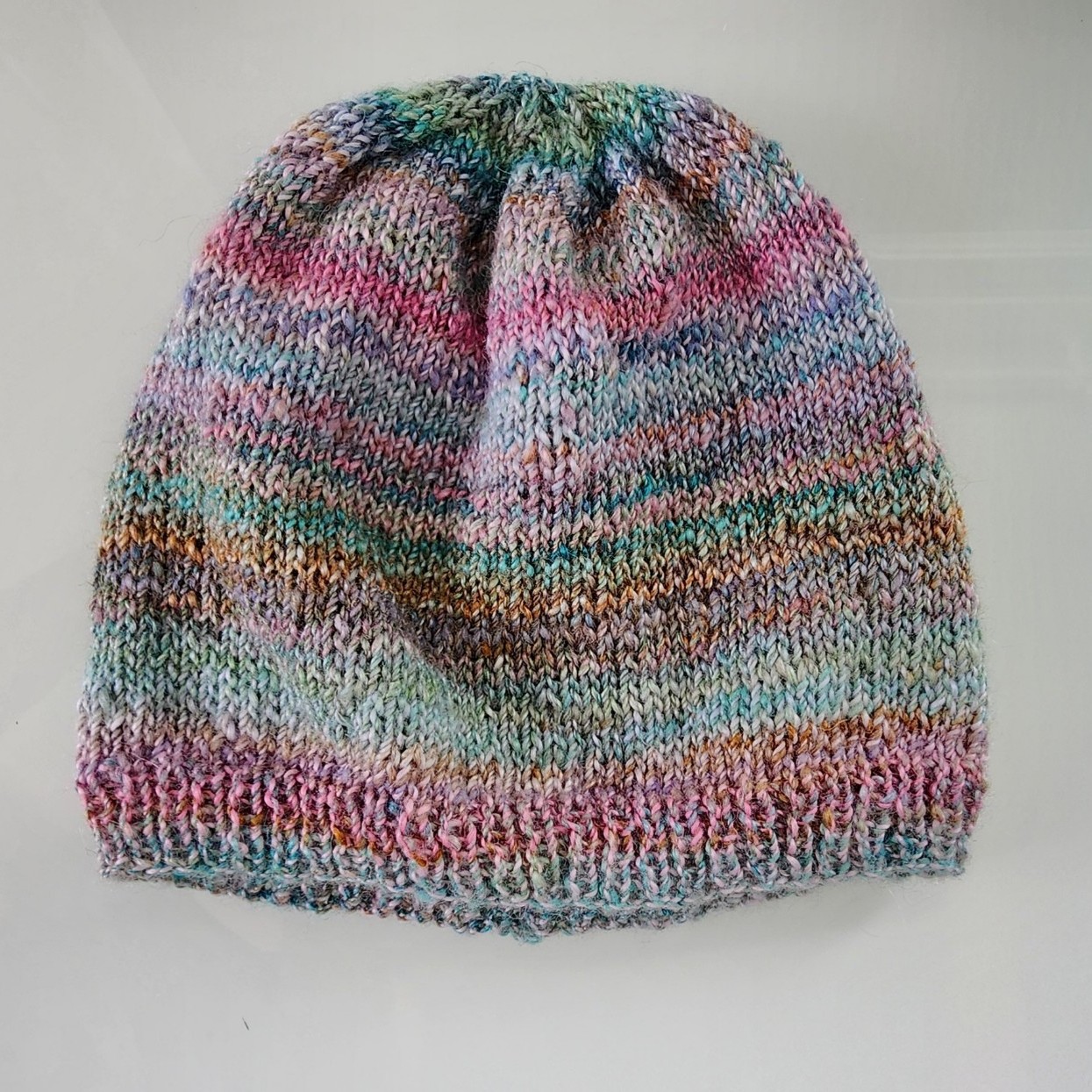 Handmade Hand-Dyed Handspun Knit Striped Hat - Beach Roses
