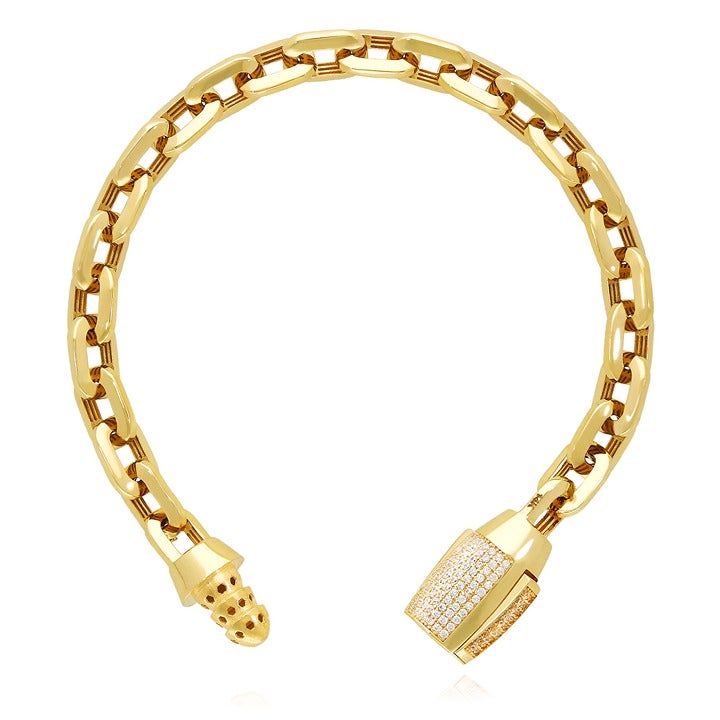 14K Gold Simulated Diamond 8mm Barrel Clasp Parallel Oval Cable Bracelet 8