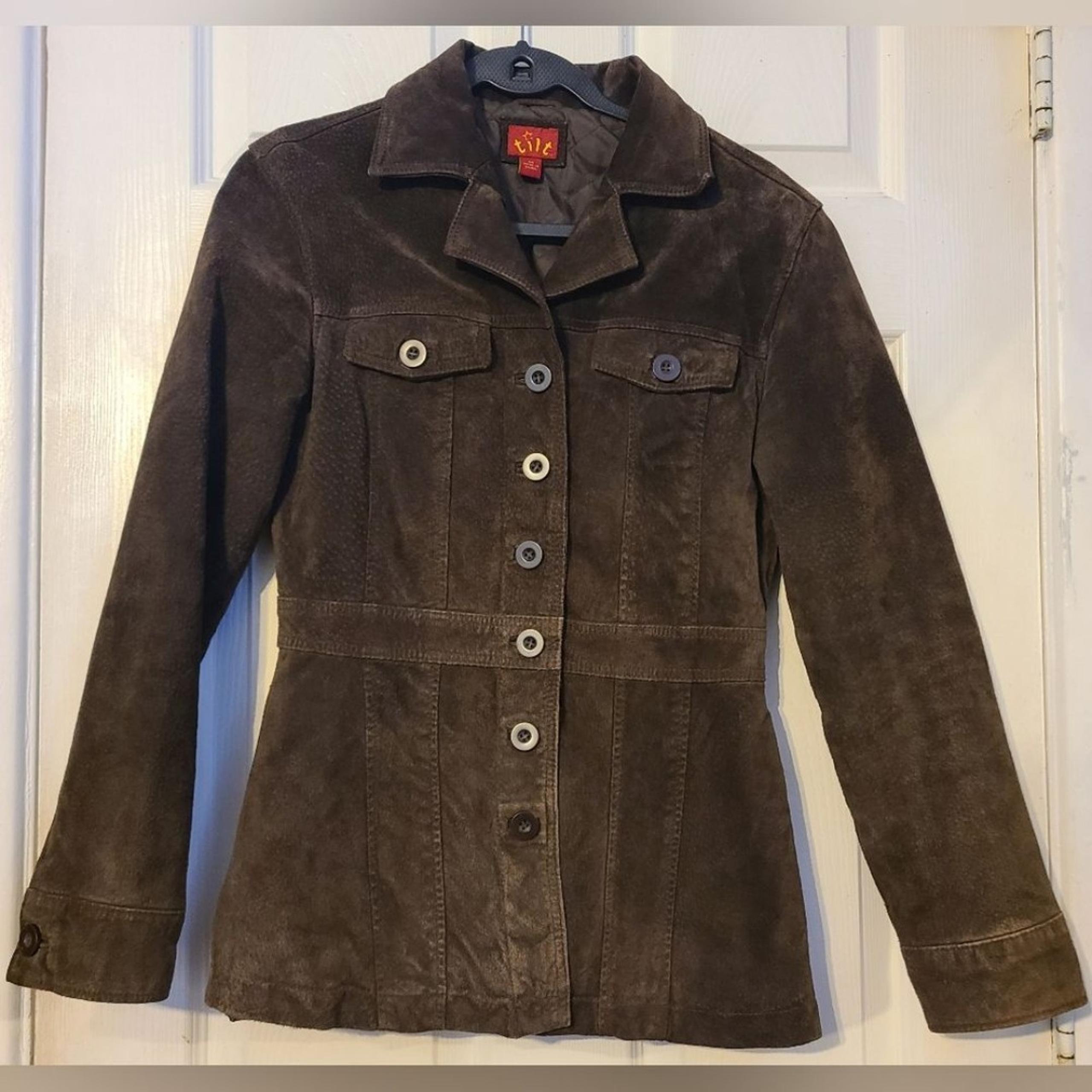 Vintage Tilt Brown Leather Jacket Fitted Silhouette Hip Length M