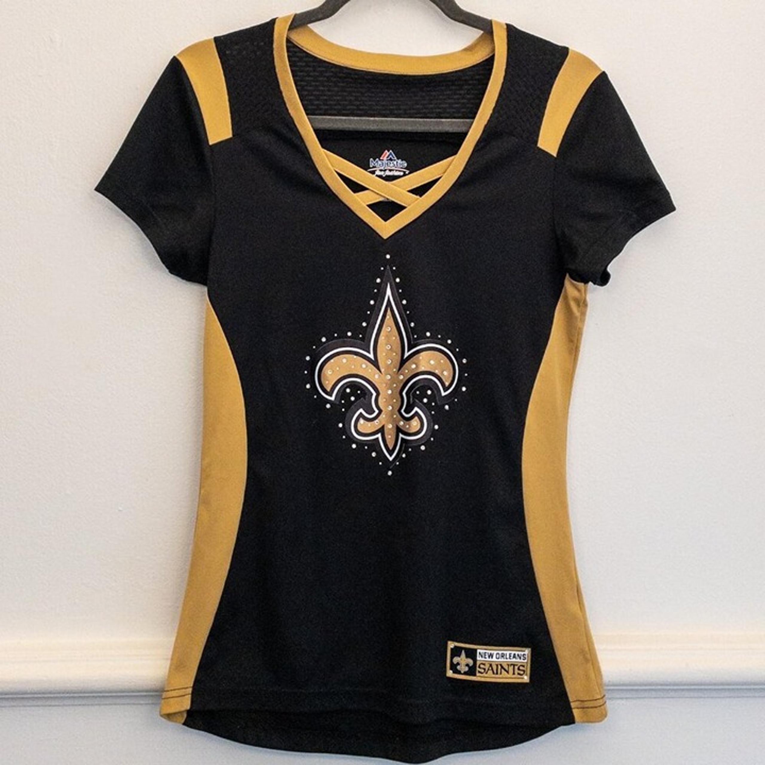 Majestic New Orleans Saints Women’s Fitted Shirt | Black Gold Crisscross S