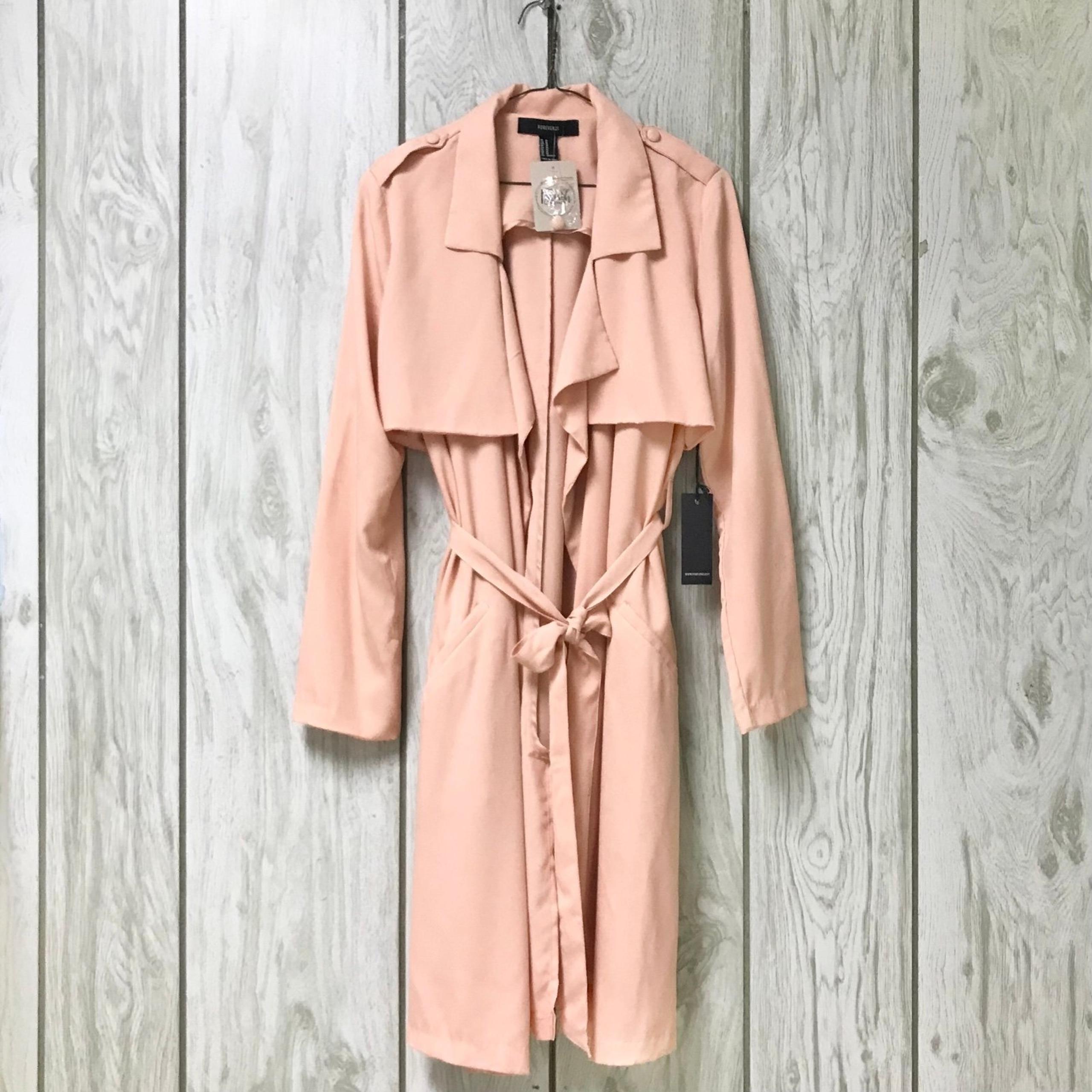 Forever 21 Women Creamy Peach Belted Tie-Waist Waterfall Trench Coat Jacket M