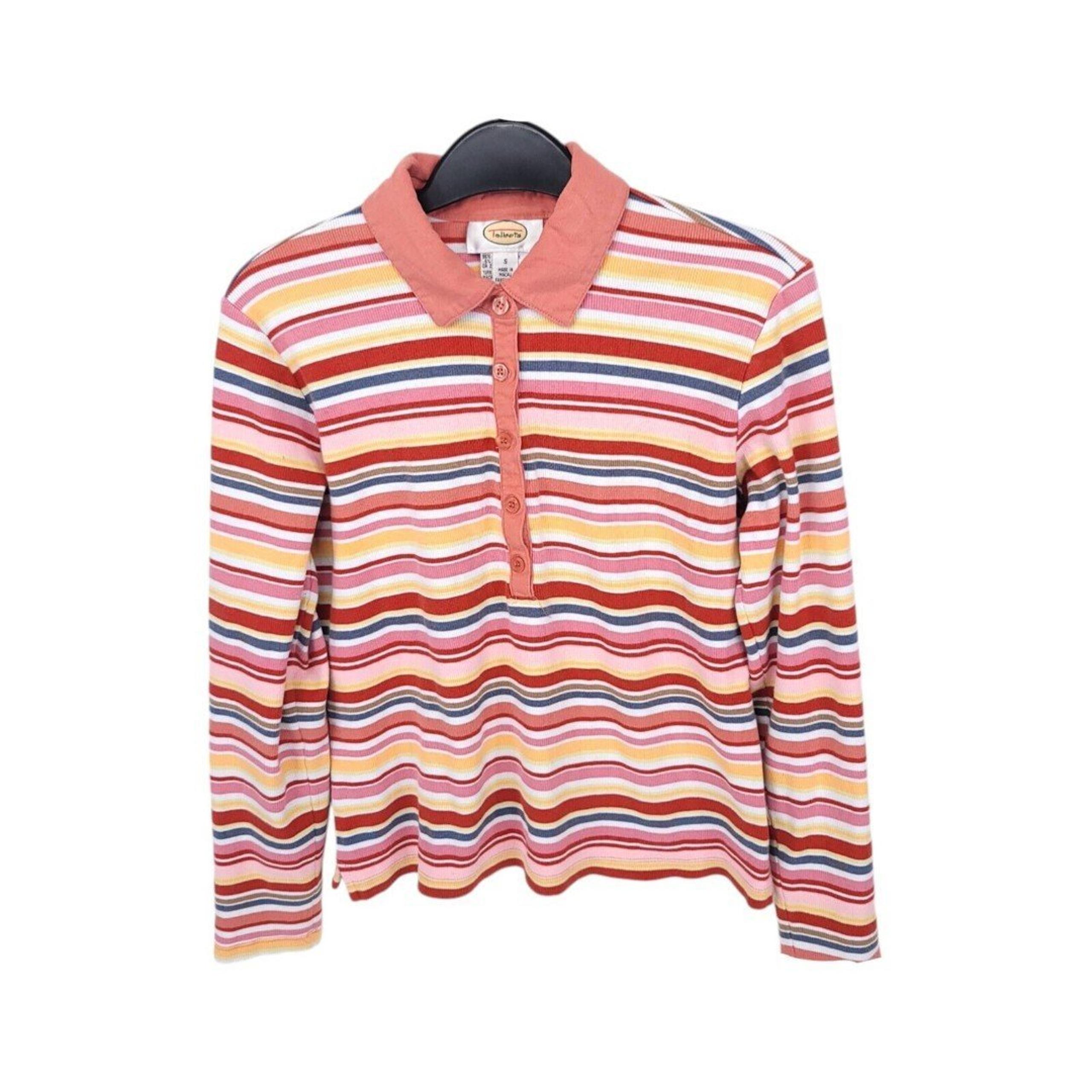 Talbots Sweater Womens Small Vintage Button Striped Henley Collared Colorful
