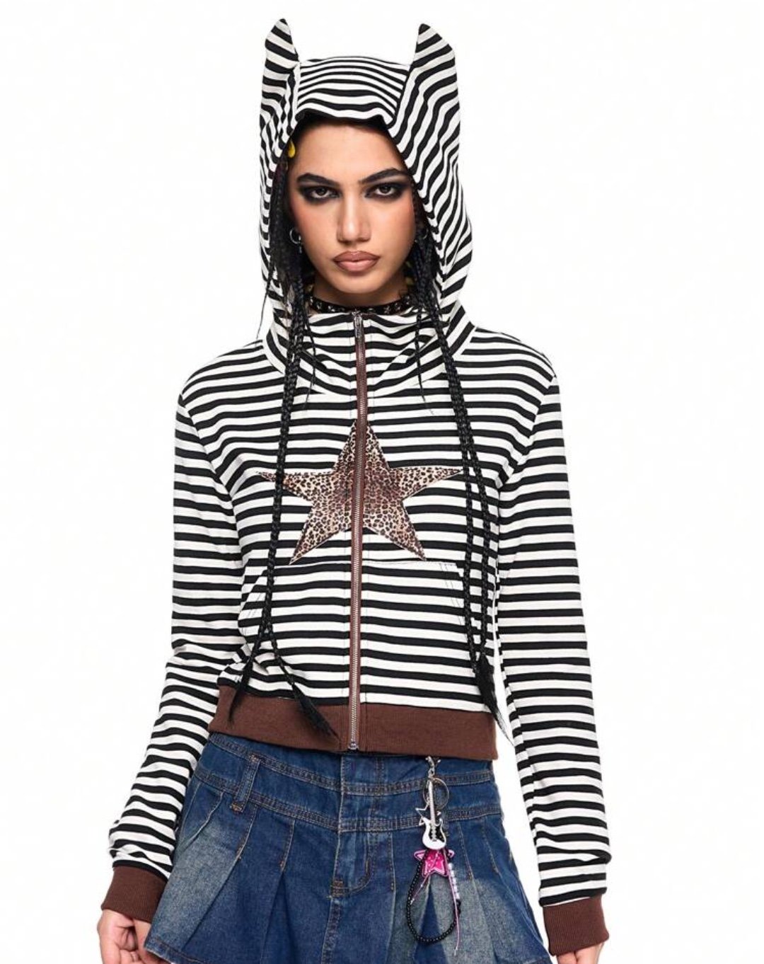 Striped Hoodie with lil devil earz New