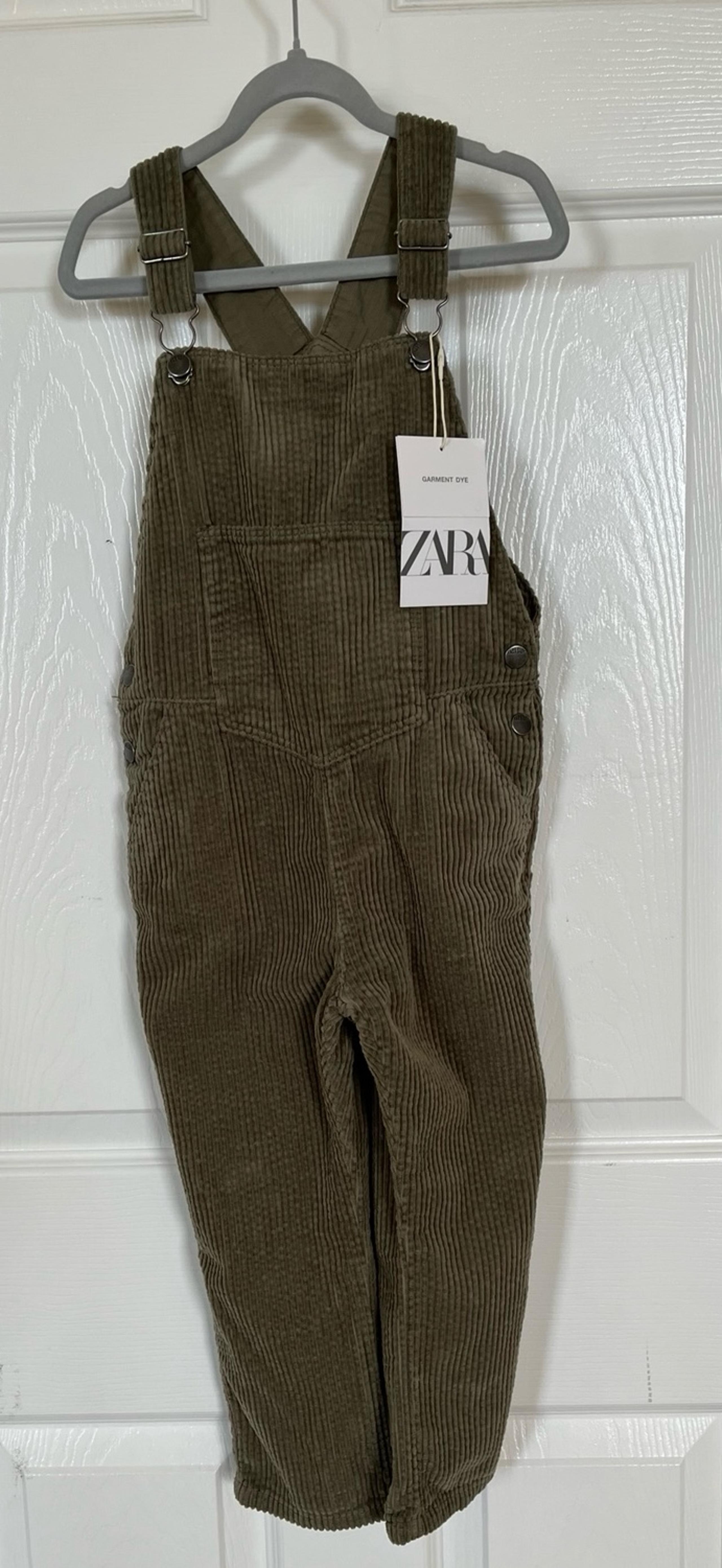 ZARA Olive Green Corduroy Overalls - Size 3-4 Years (New with Tags)