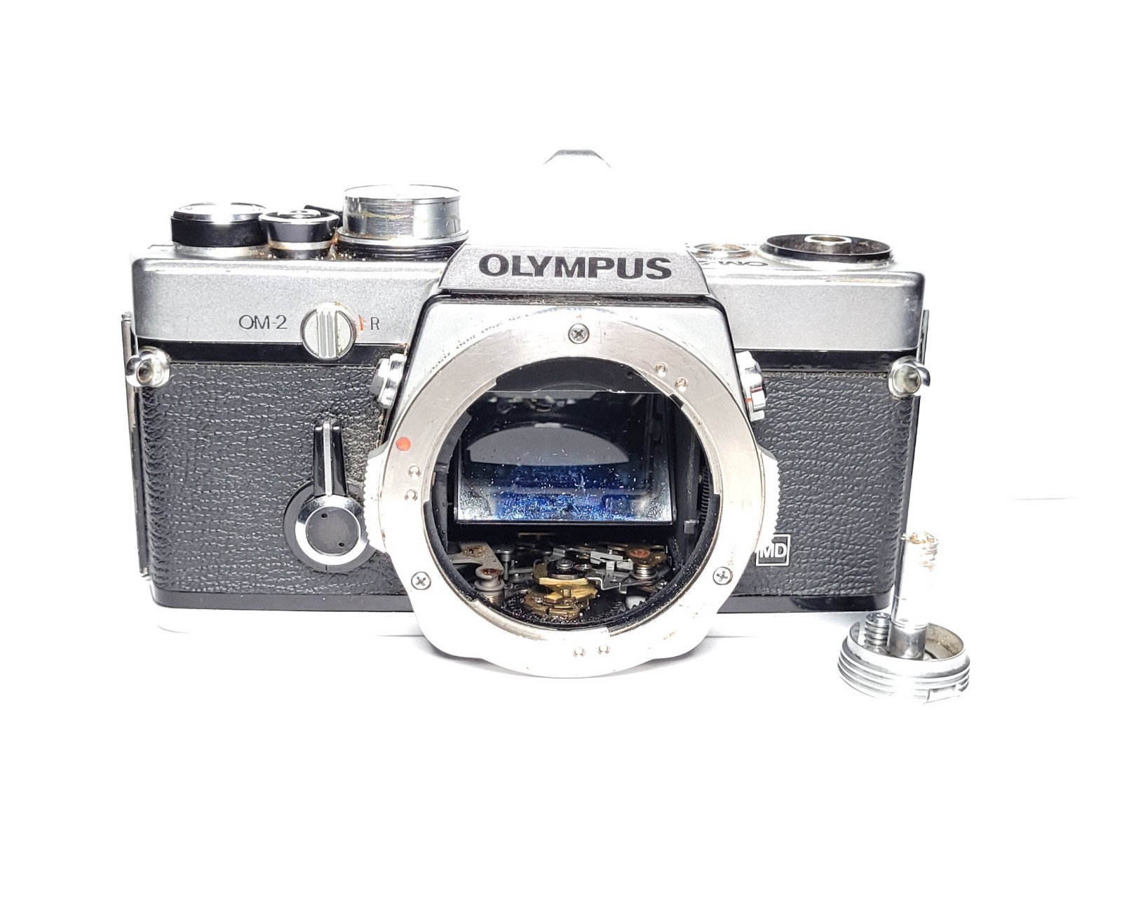 Chrome Olympus OM-2 35mm Camera Body Only for Parts or Repair Only As-is