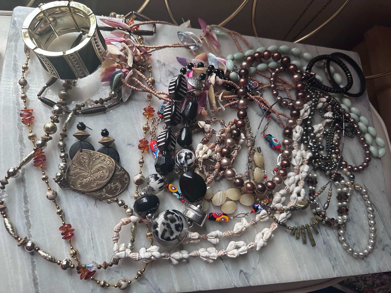 Lot of 20 vintage mixed wearable jewelry bracelets necklaces earrings