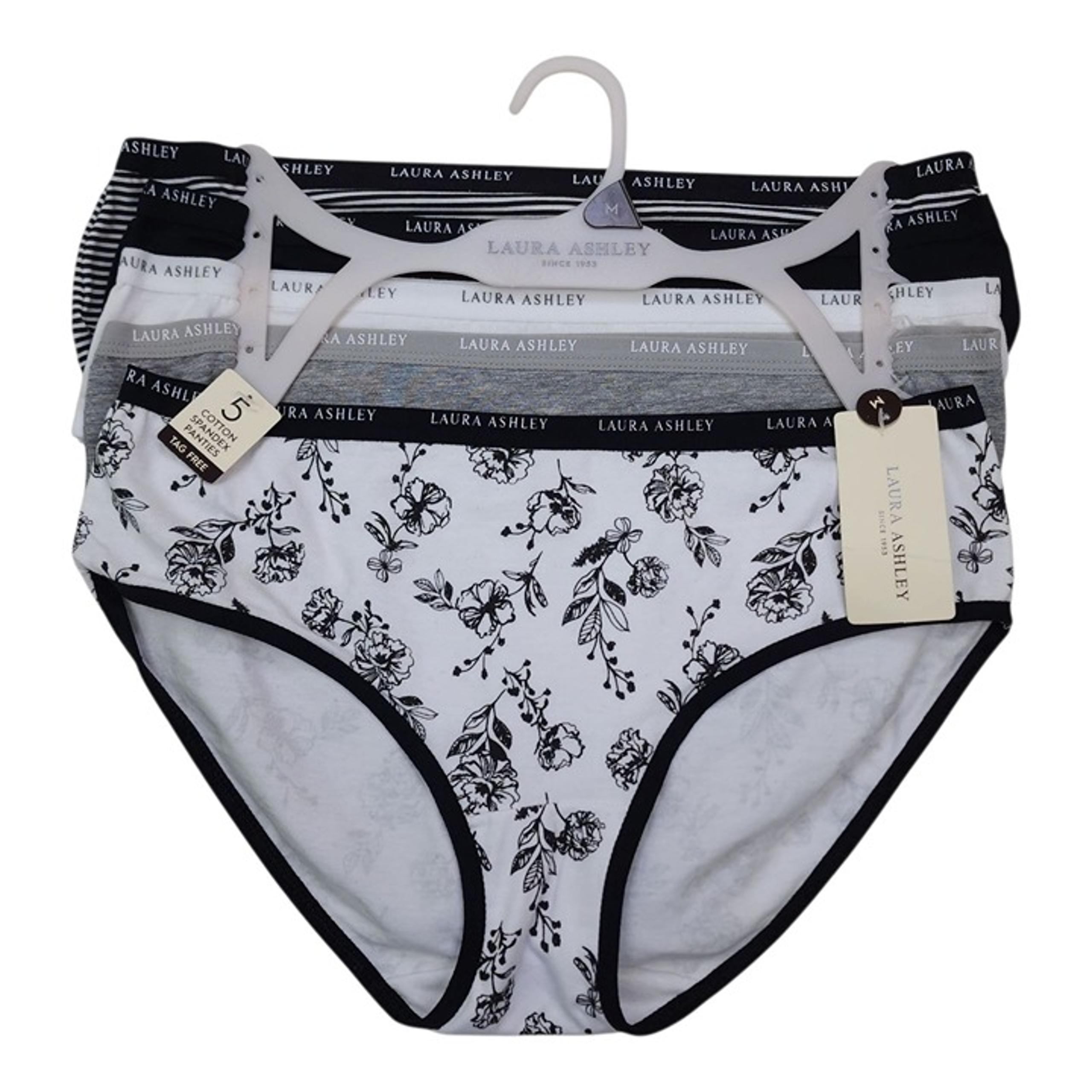 Laura Ashley Womens M 5-Pack Tag-Free Panties Briefs Cotton Spandex Black White