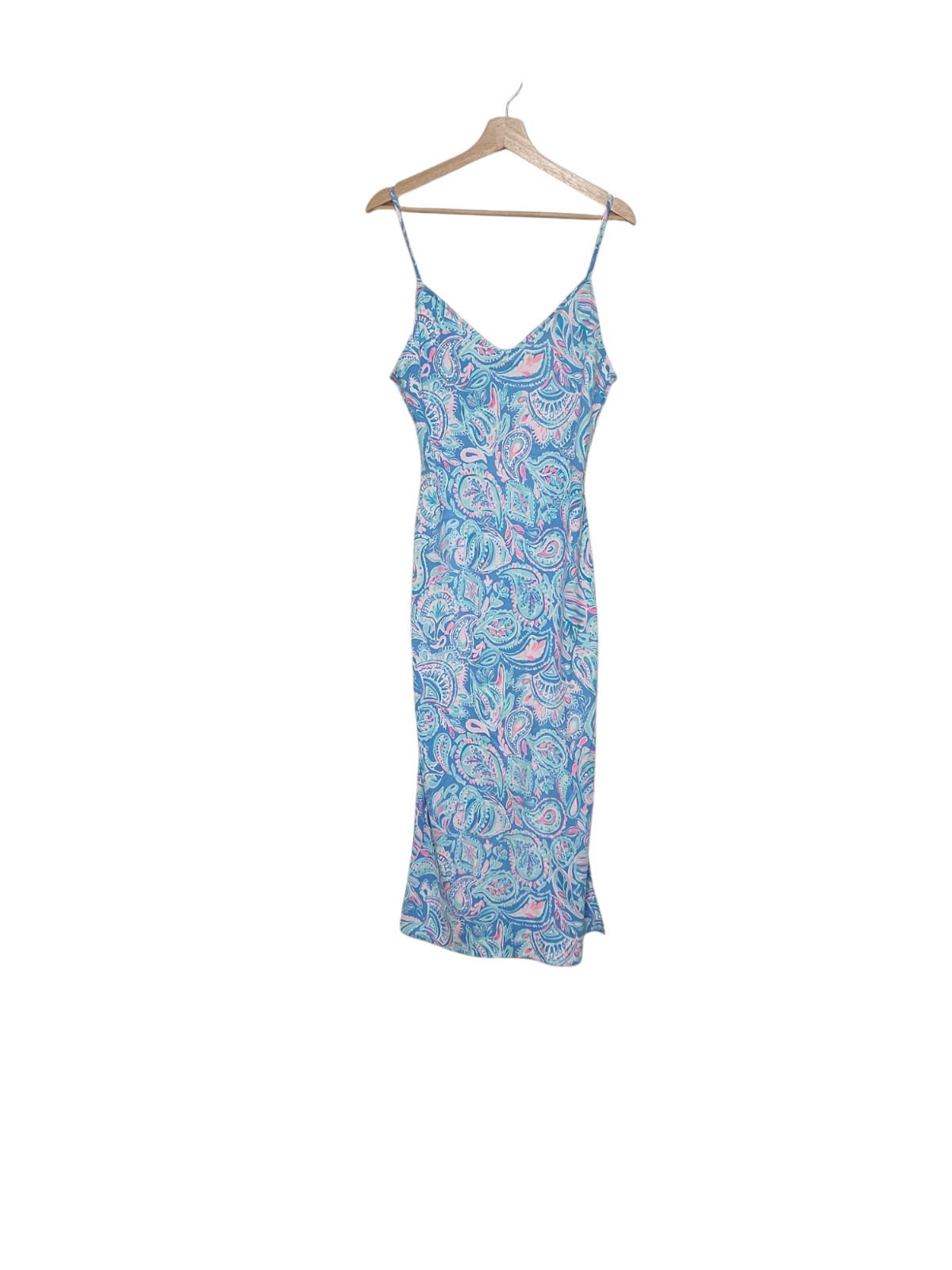 NEW Lilly Pulitzer Midi Dress Large Blue Pink Fish Kiss Vacation Beach Cruise