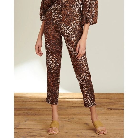 Veronica Beard Oksana Linen Leopard Pant in Brown Multi Women’s 6