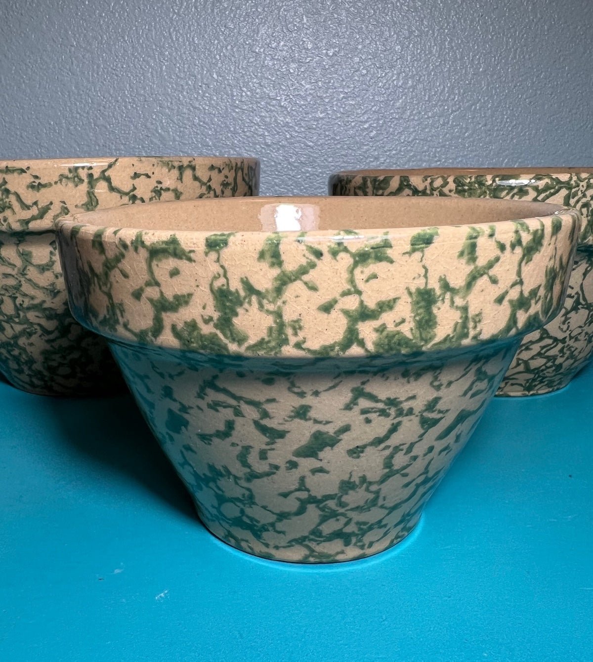Vintage RRP Spongeware Green Mixing Bowls