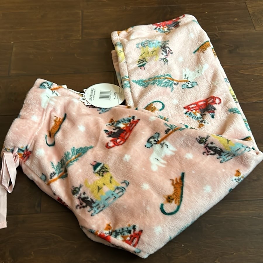 Berkshire Womens Dog Print Plush Pajama Pants New Christmas Trees Sz XL