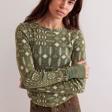 Free People Pretty Little Thermal top Pine combo green size x-small NWT NEW