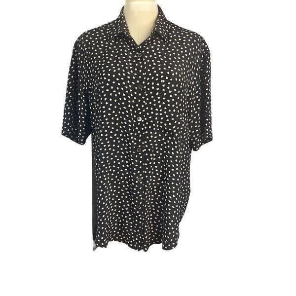 Vintage 90’s Adrienne Vittadini Silk Butterfly Black Shirt Sz M Relaxed Blouse
