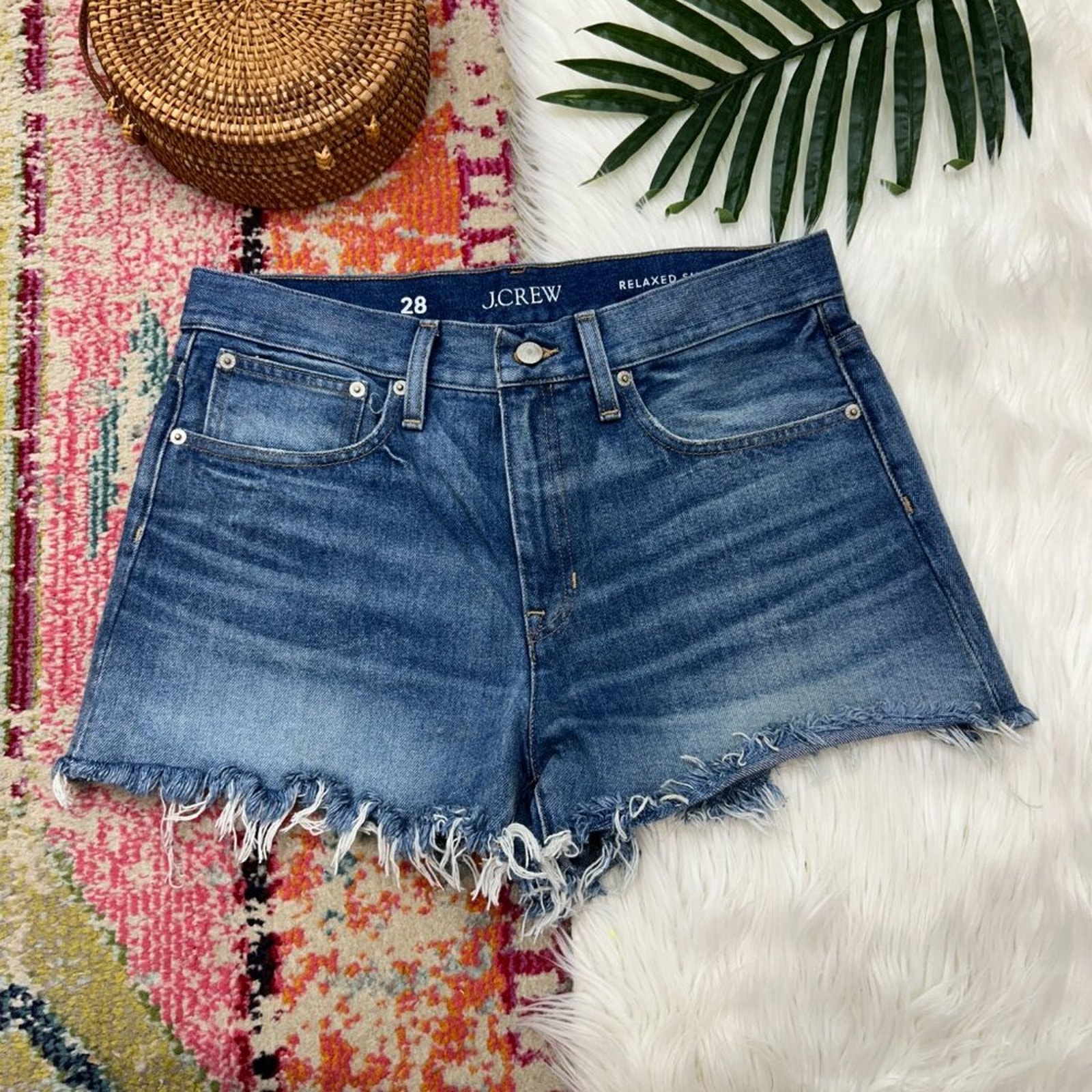 J. Crew Blue Cut Off Distressed Relaxed Short Denim Jean Shorts 28