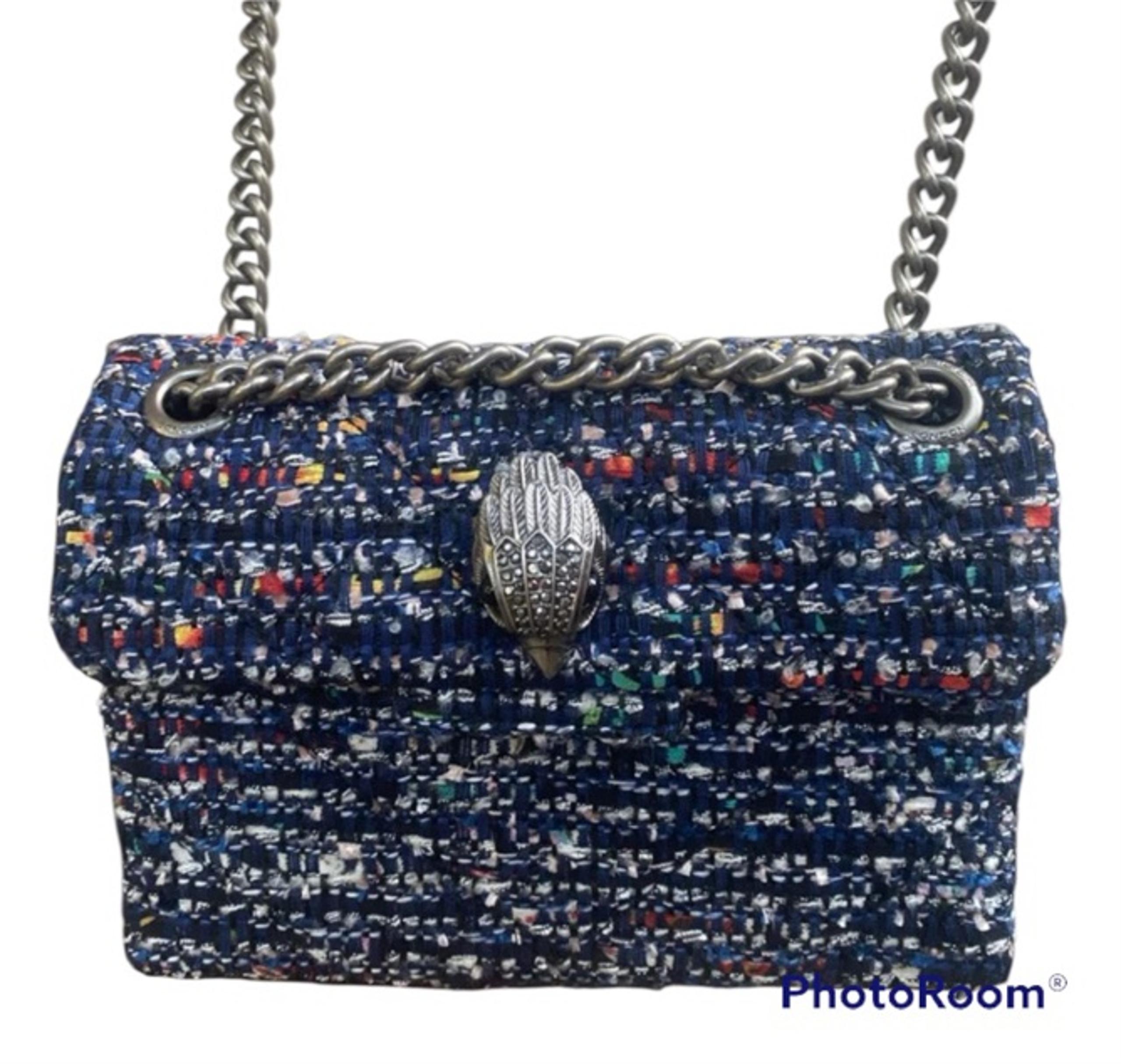 KURT GEIGER Mini Kensington Purse Crossbody Shoulder Bag Blue Tweed EAGLE Clasp
