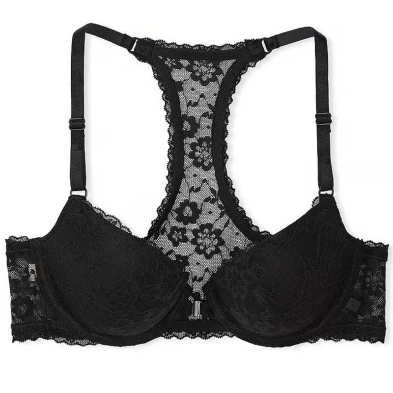 Victoria's Secret Sexy Tee Posey Lace Lightly Lined Racerback Demi Bra 34C Black