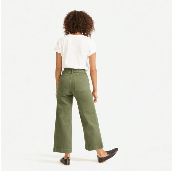 Everlane wide leg denim jeans military green womens size 0