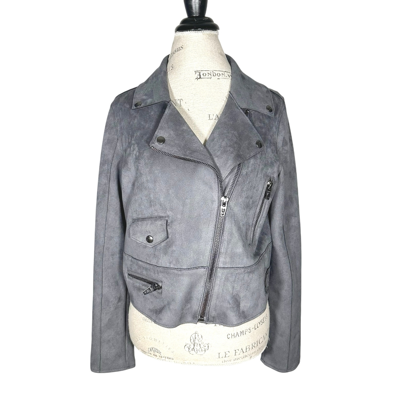 Black Tape | Women | Faux Suede Gray Cropped Zip Up Moto Jacket | Size Large