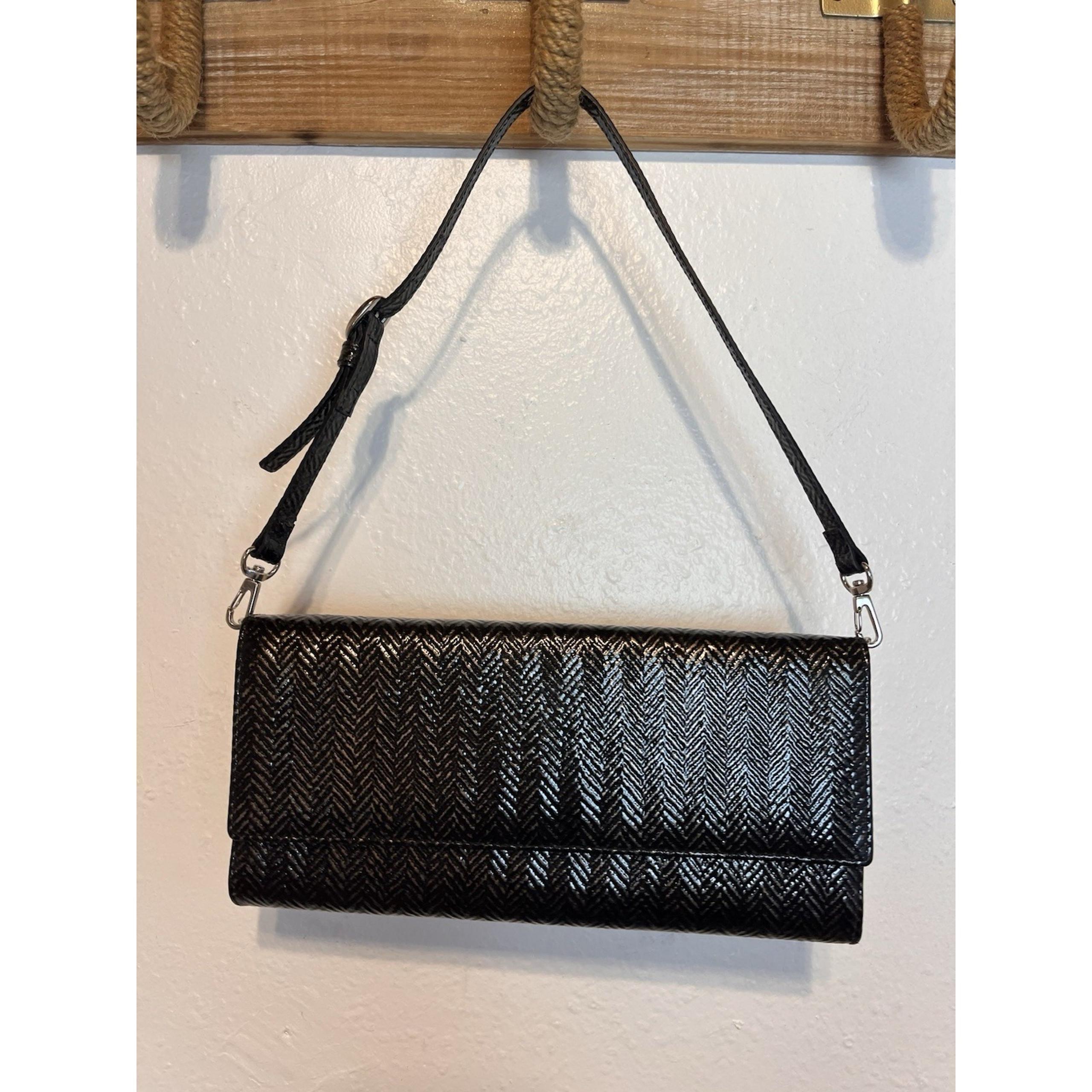 Lodis Satchel Shoulder Bag Black Metallic Small Evening Bag Leather
