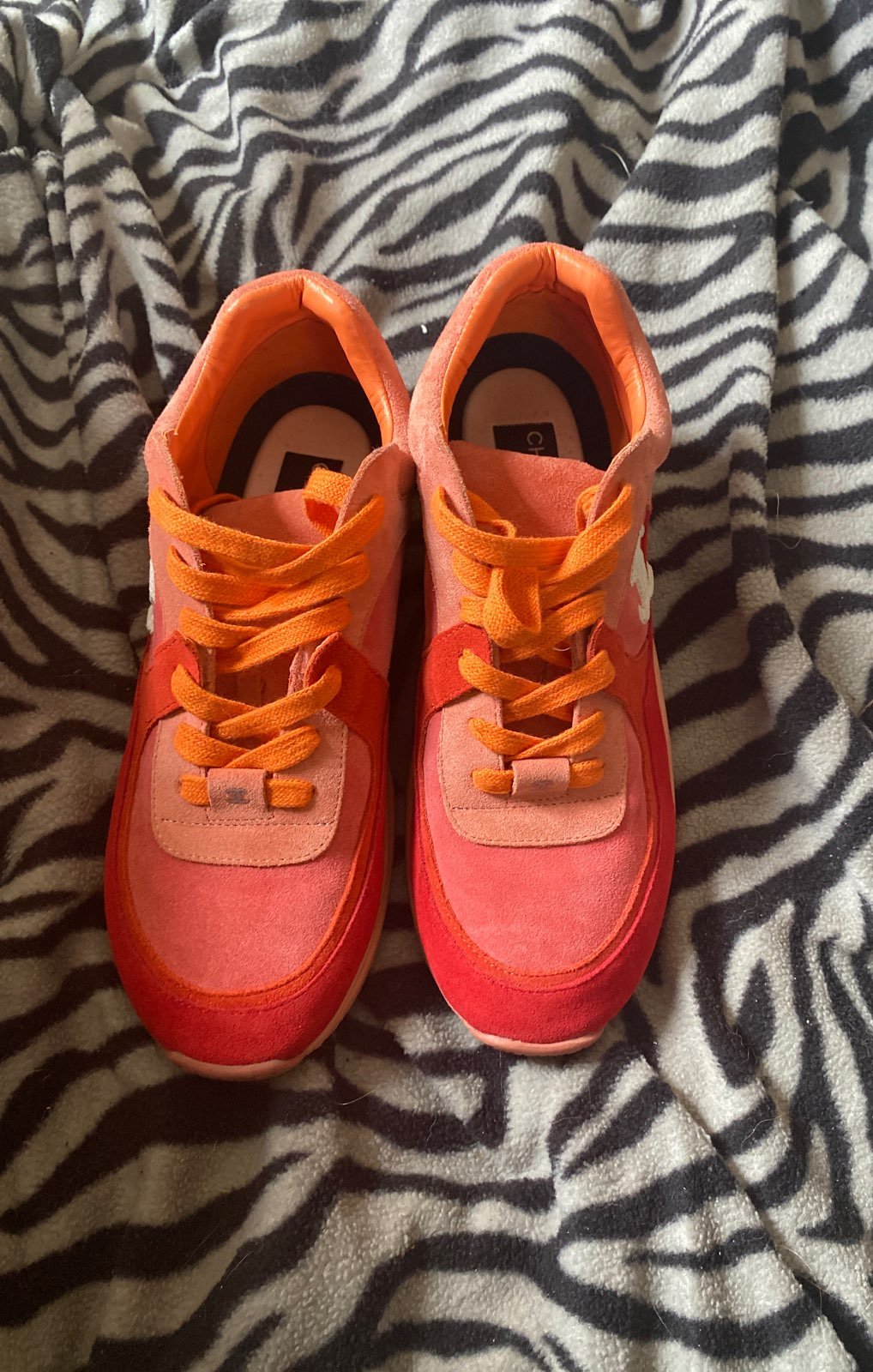 Chanel Orange Sneaker Chanel White Orange Cc Logo High Top