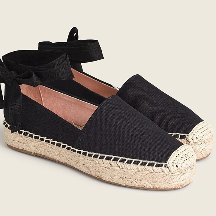 J Crew Black Canvas Espadrille Flats Size 9.5 AX894