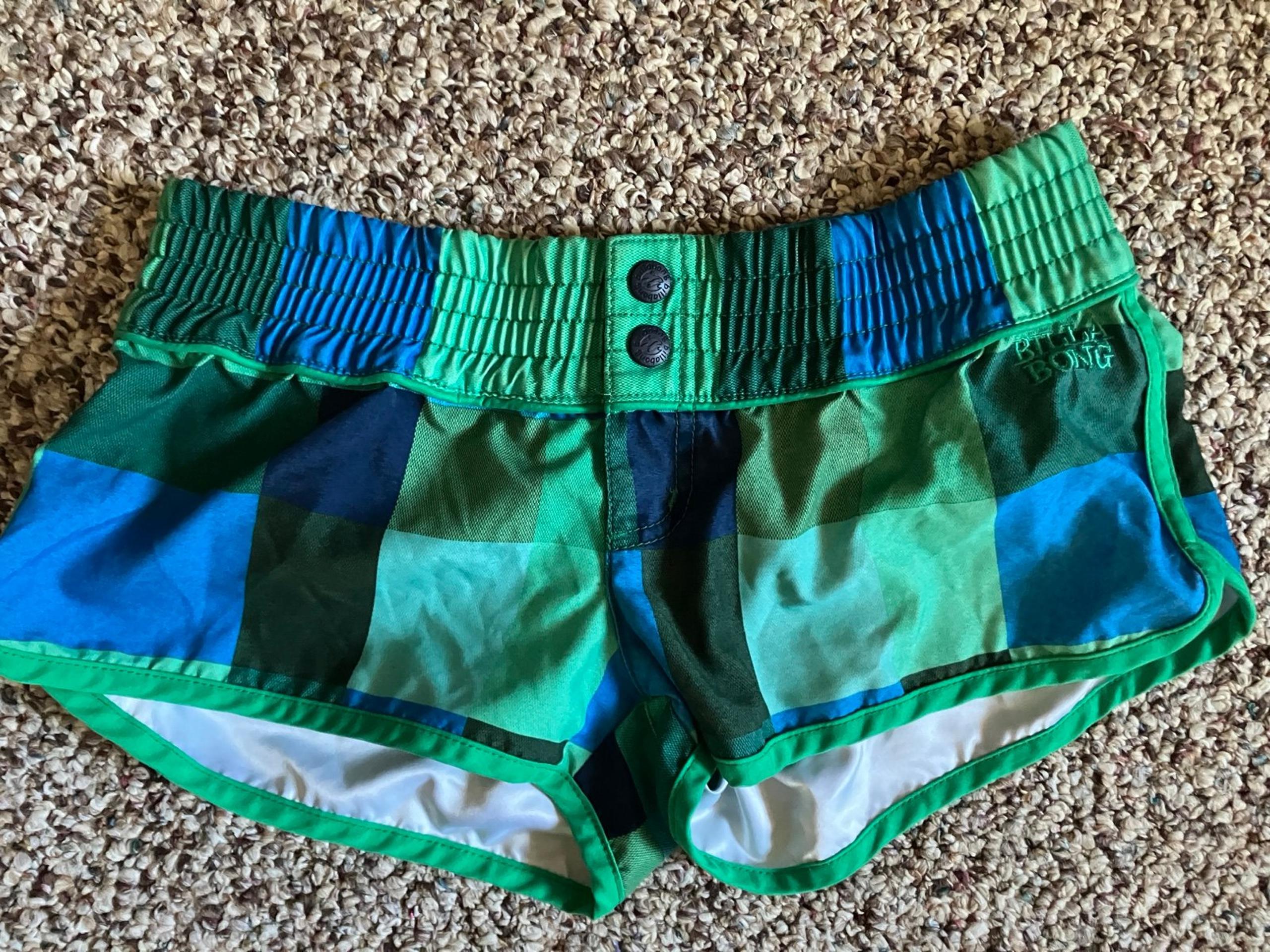 Billabong Y2K Quick Dry Women’s Juniors Board Shorts Size Small Green Blue Check
