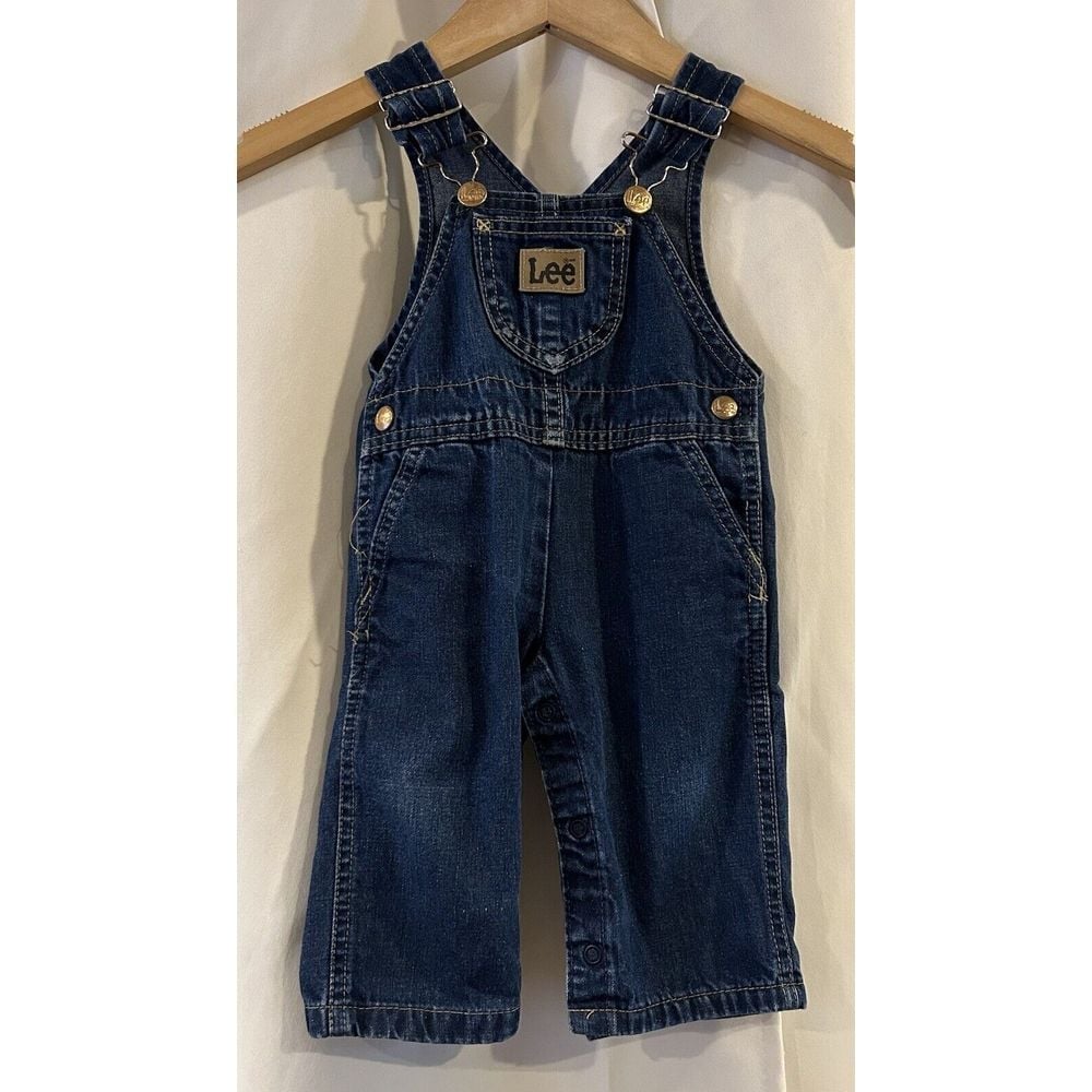 Lee Kids Denim Overall Blue Pockets Sleeveless Square Neck Buckle Vintage 12 M