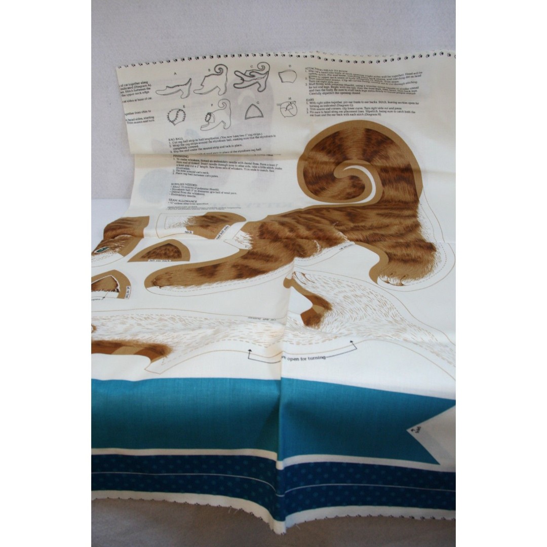 VTG LOT 2 Kitty Corner Cut & Sew Fabric Pillow doll Panels Brown Gray Kitty Cats
