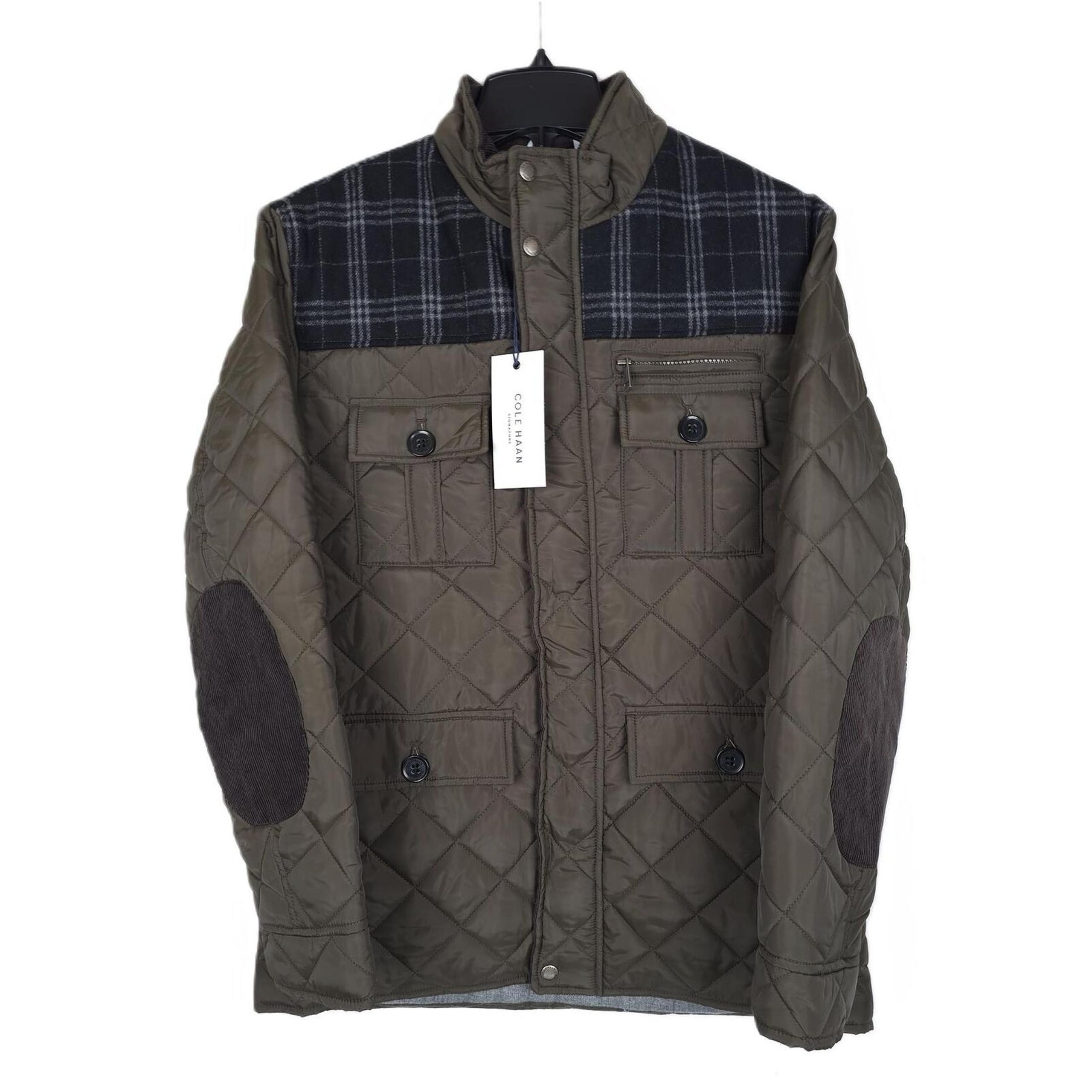 Cole Haan Men's Mixed-Media Diamond Quilted Jacket Olive Green Small NWT