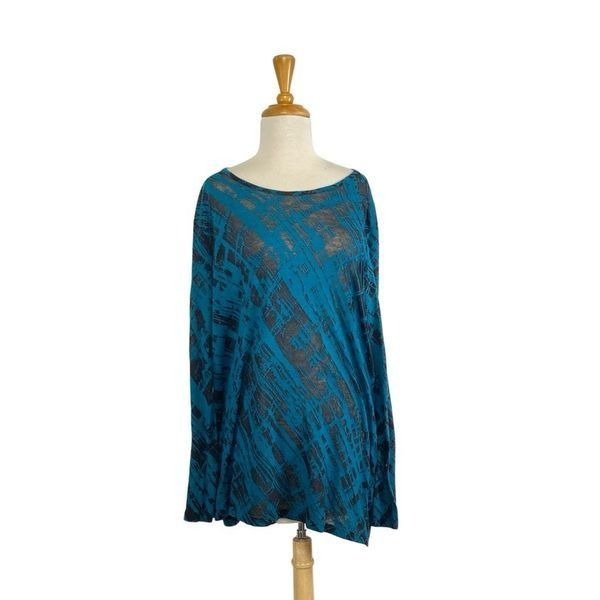 Prairie Cotton M Blue Black Art to Wear Lagenlook Athleisure Sheer Fits L XL 1X