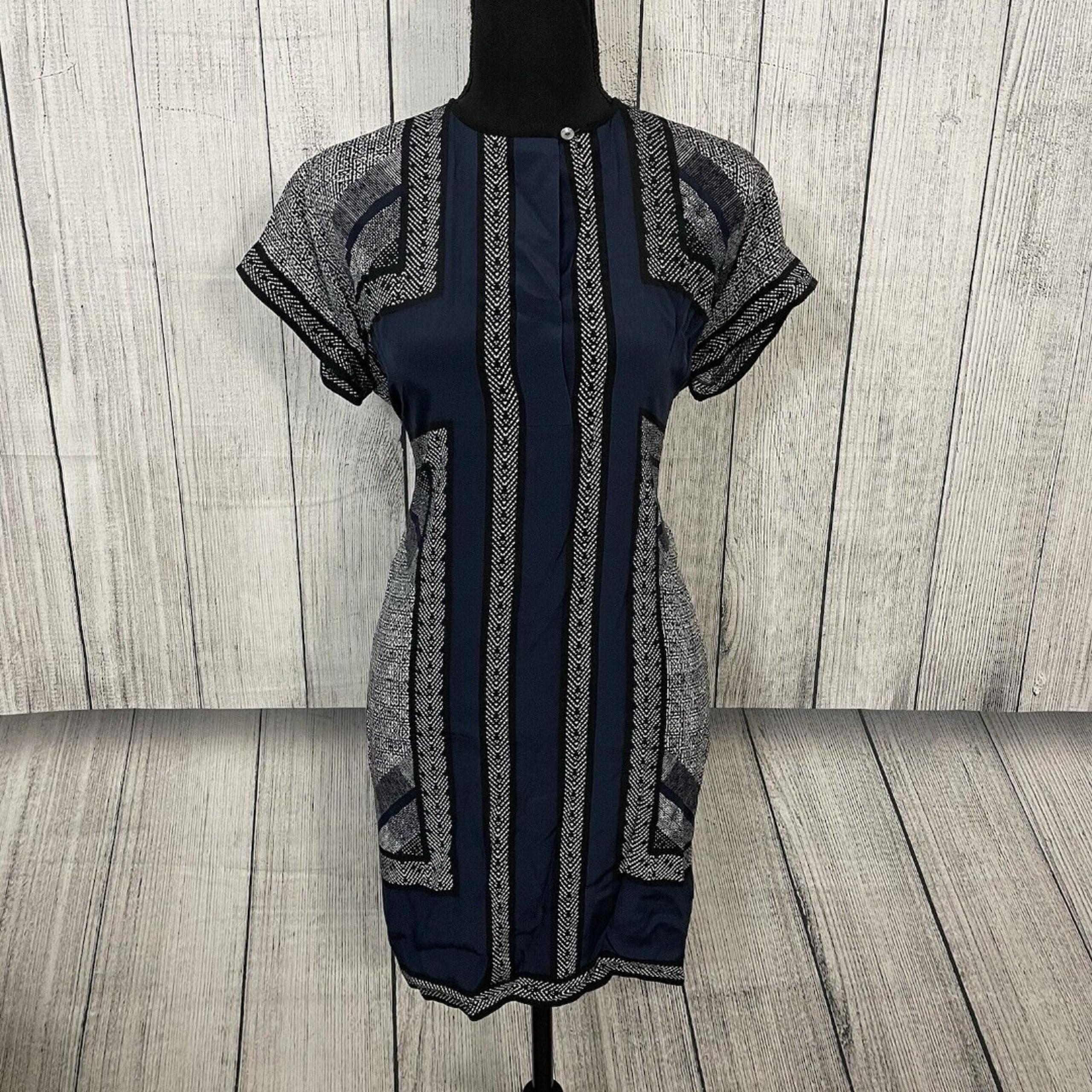 Vince Women's Small Blue White Scarf Print 100% Silk Popover Dress