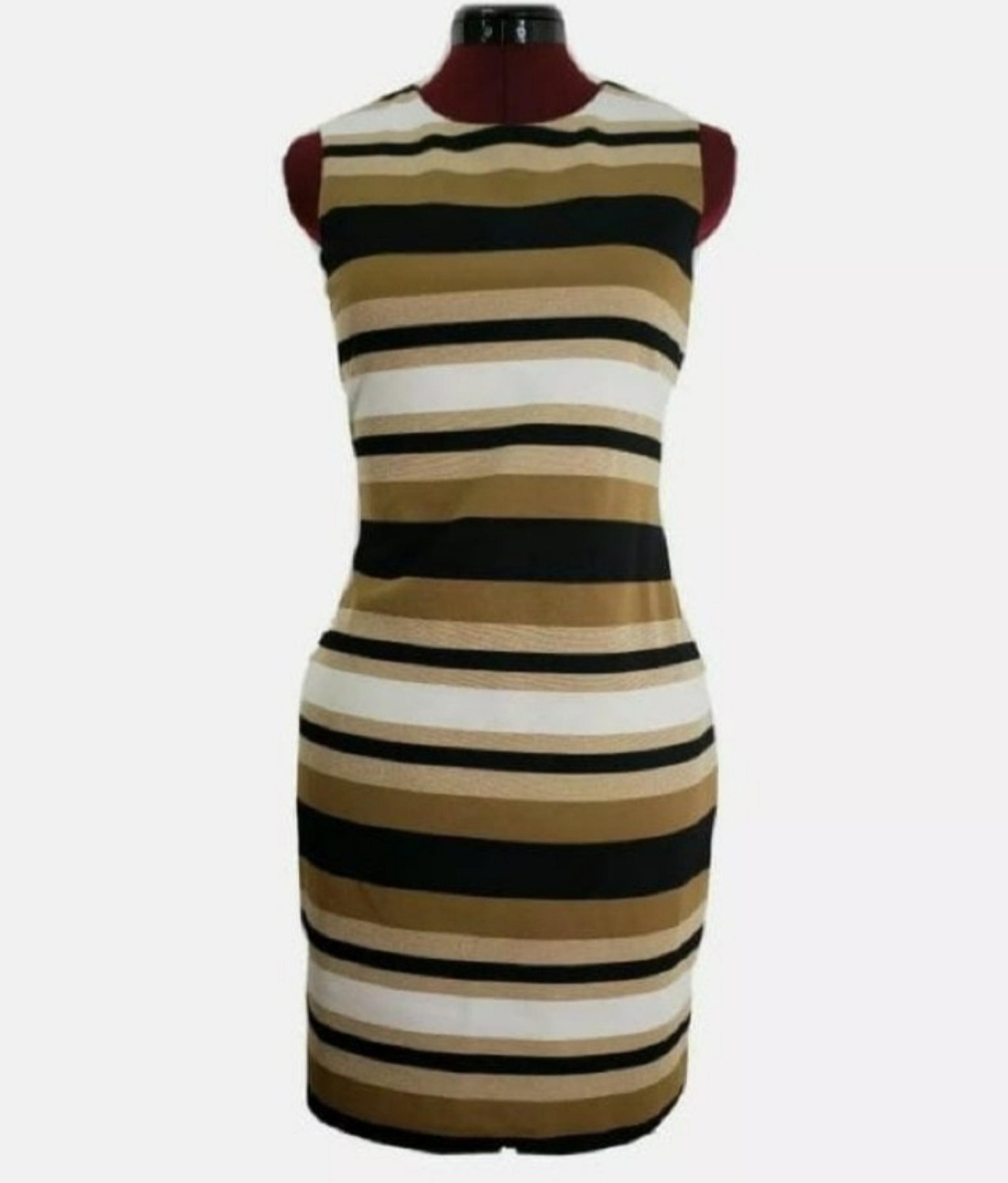 Calvin Klein sleeveless striped dress gold beige size 4