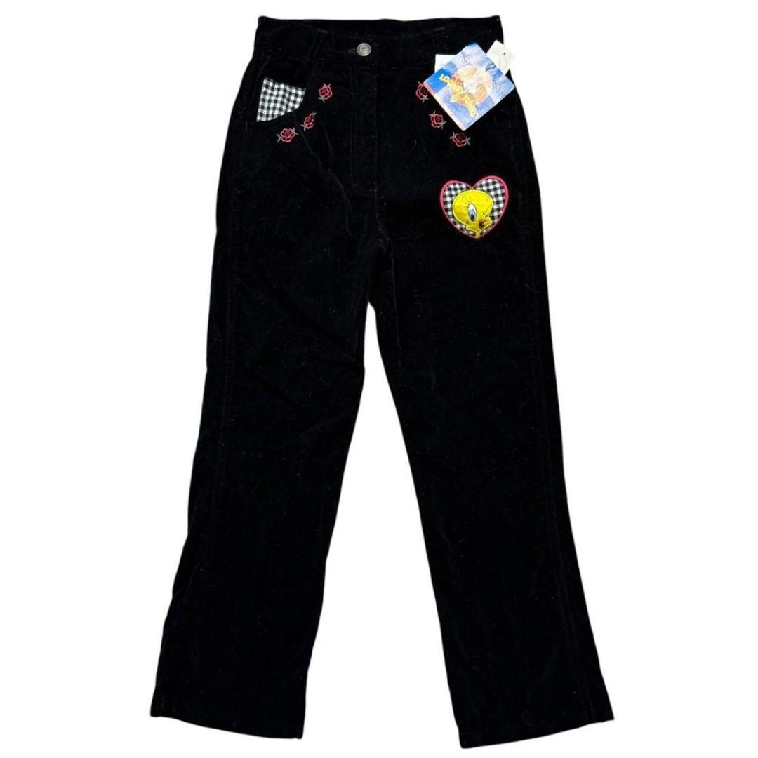 Looney Tunes vintage girls kids size 8 velvet pants black 90s Tweety Bird NWT