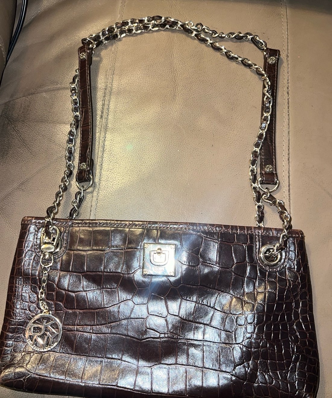 DKNY croc embossed chain bag