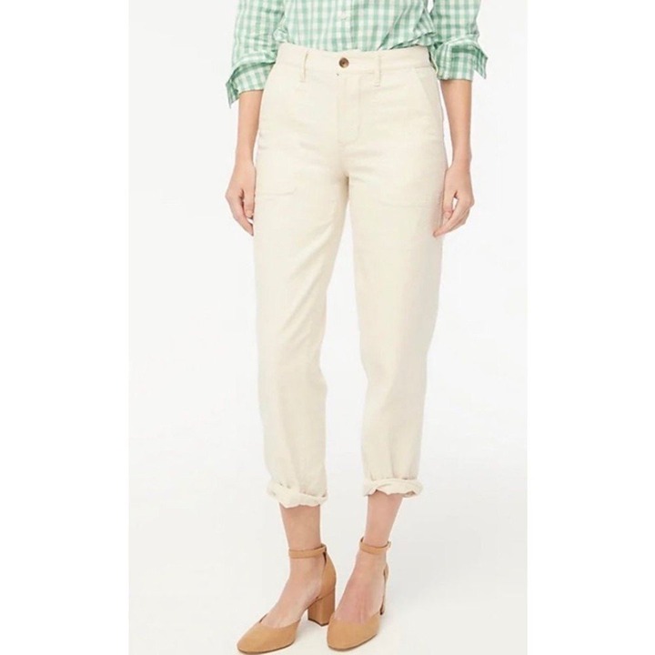NWT J Crew Cotton Camp Pants in Ecru Ivory - Size 6
