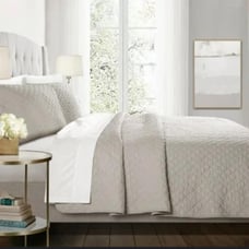 Charter Club Damask Solid Bone 3pc Quilted Coverlet Set King