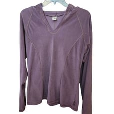 Prana velvet v-neck brown hoodie pullover sweatshirt Sz LG