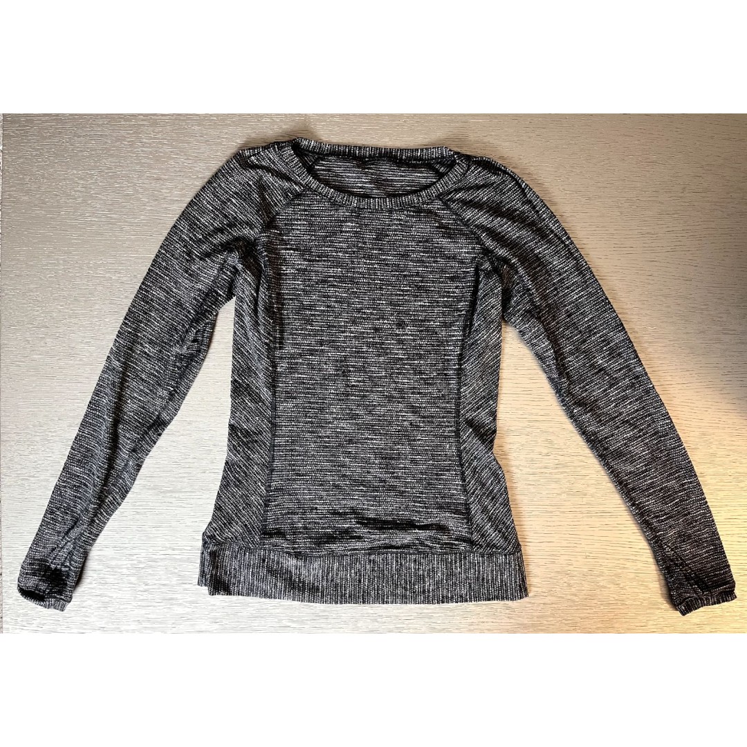 Lululemon Race Your Pace Long Sleeve Top Coco Pique Black Rulu Size 8 Run Hike