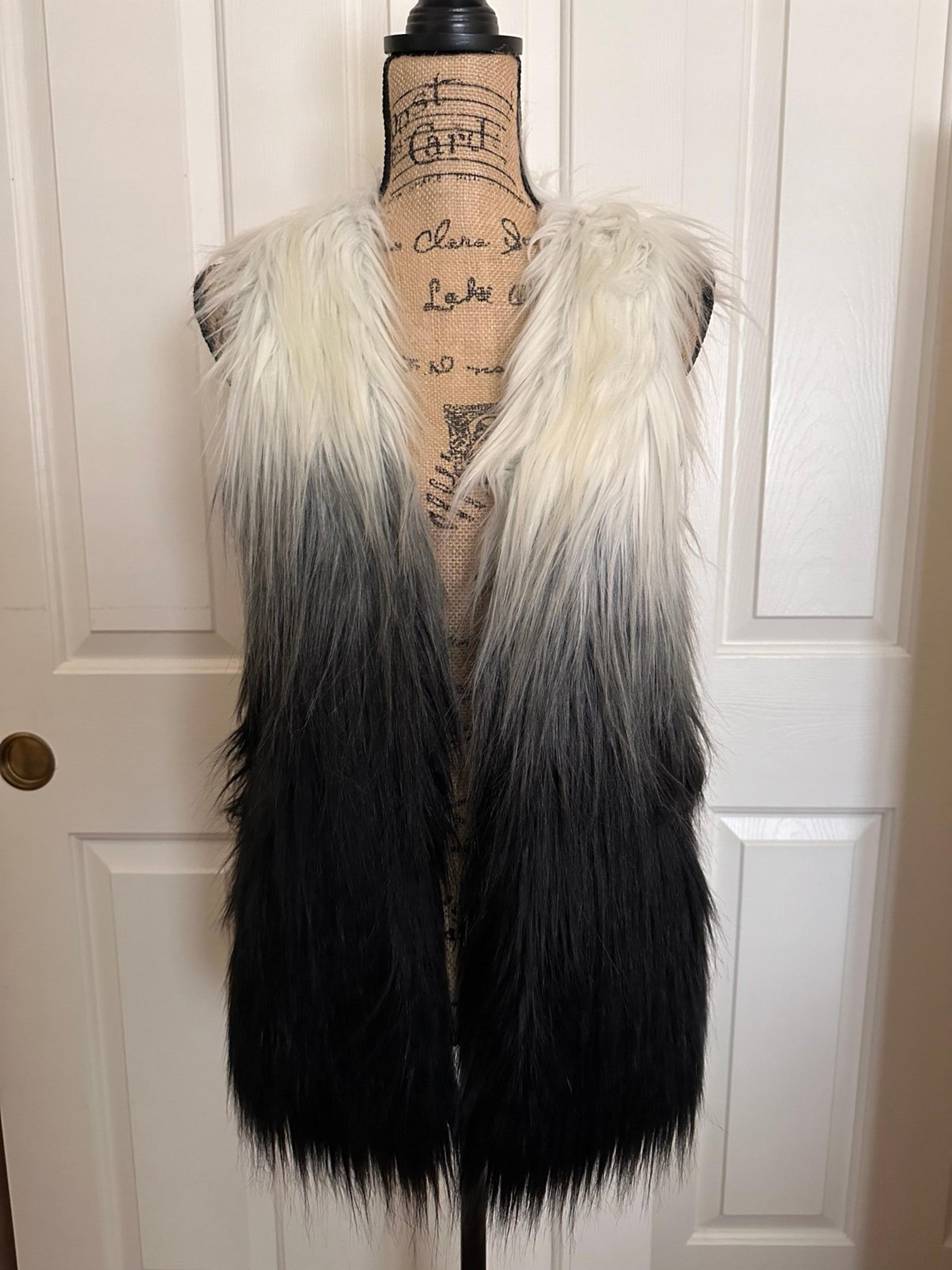 Kensie Faux Fur Vest XS Ombre Black & White Rock N Roll Women's Motorcycle Fun