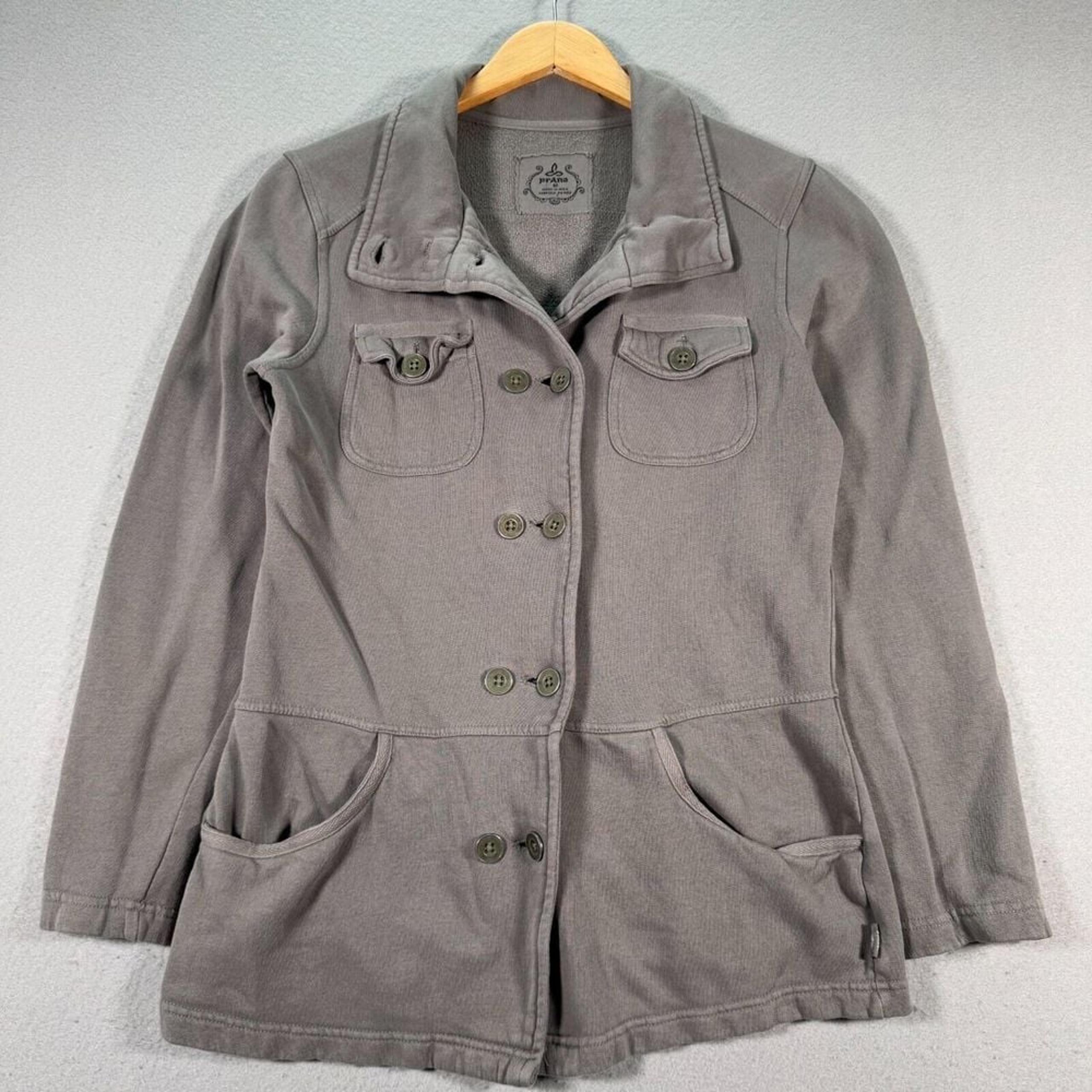 Prana Tori Utility Jacket Womens Medium Gray Knit Mockneck Fleece Outdoors