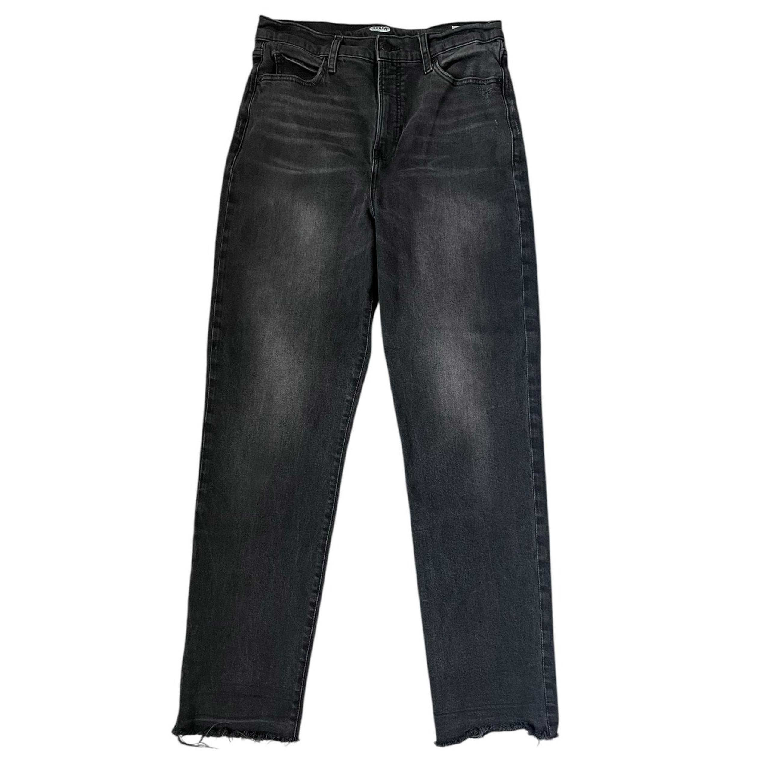 Old Navy Black Extra High Rise Ryan Boyfriend Jeans Raw Hem Womens Size 10