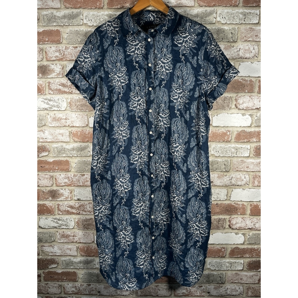 Lauren Ralph Lauren Women's Linen Belted Floral Shirt Dress Sz 14+ No Belt