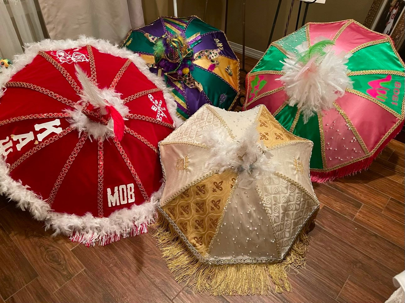 Custom handmade Mardi Gras umbrellas/Greek/Wedding/Party