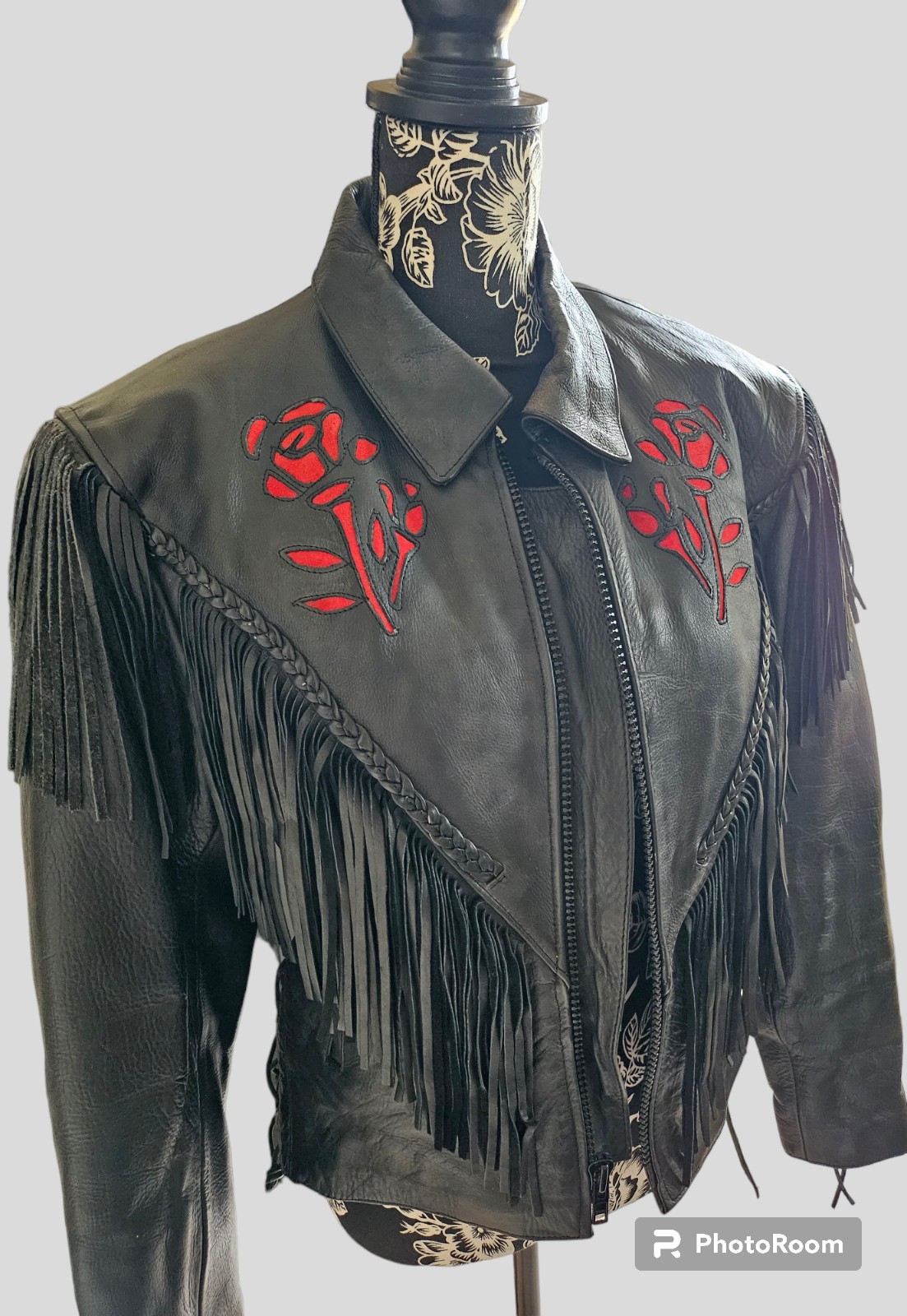 Vintage UNIK black leather motorcycle jacket