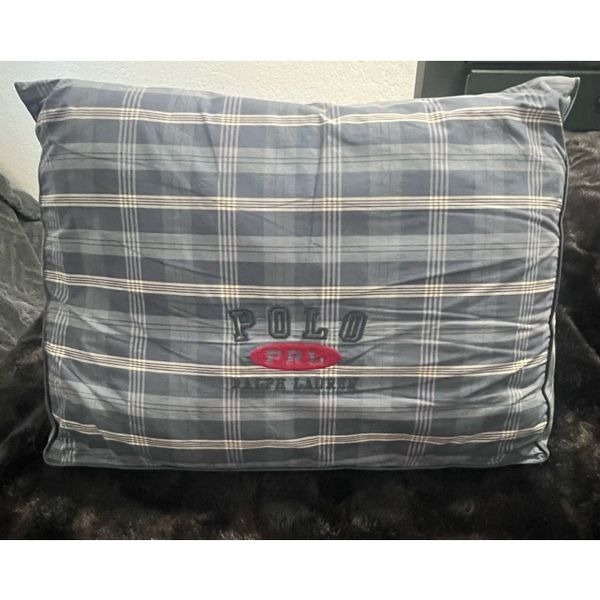 POLO RALPH LAUREN Wedge Pillow Throw Blue Plaid Embroidered 20 x14”