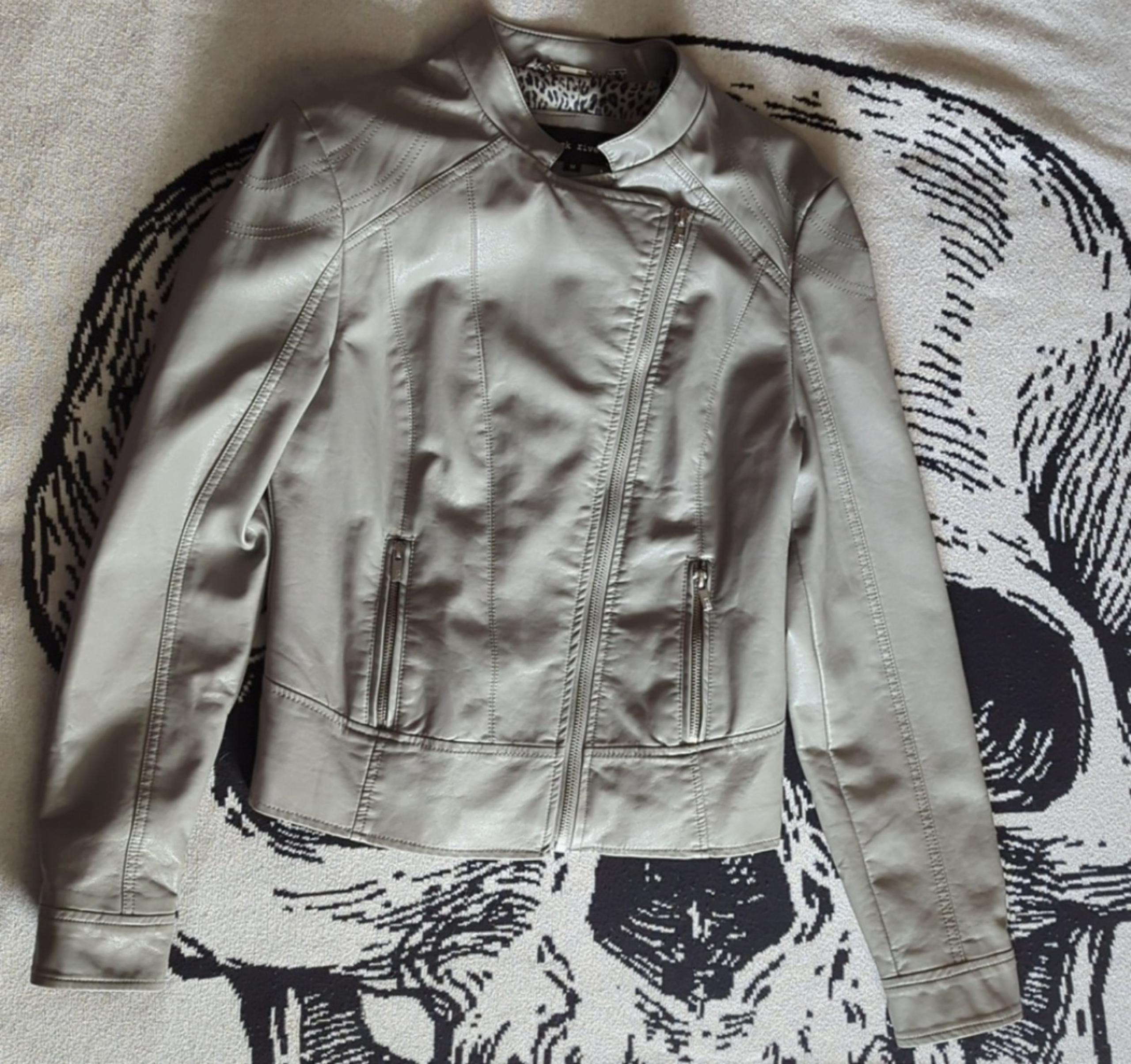 Black Rivet Gray Faux Leather Moto Jacket Size Medium