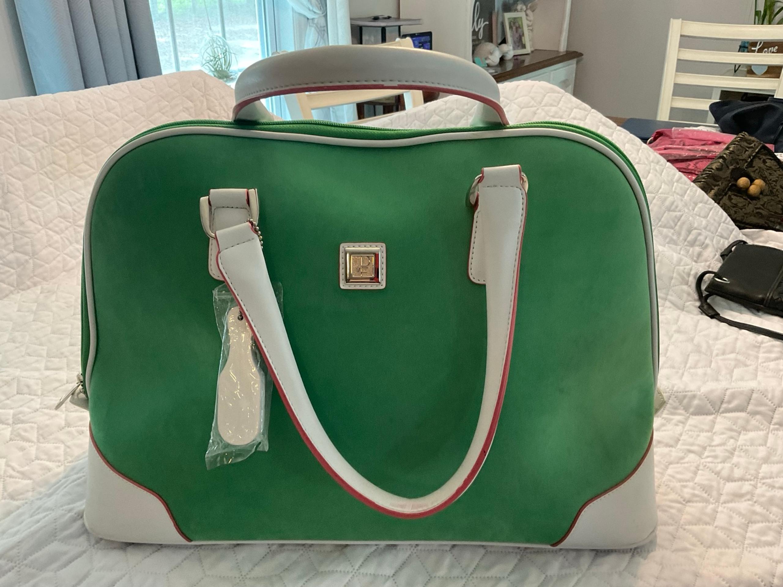 Diane Von Furstenberg Leather Green Canvas Satchel Boarding Bag Carry On Luggage