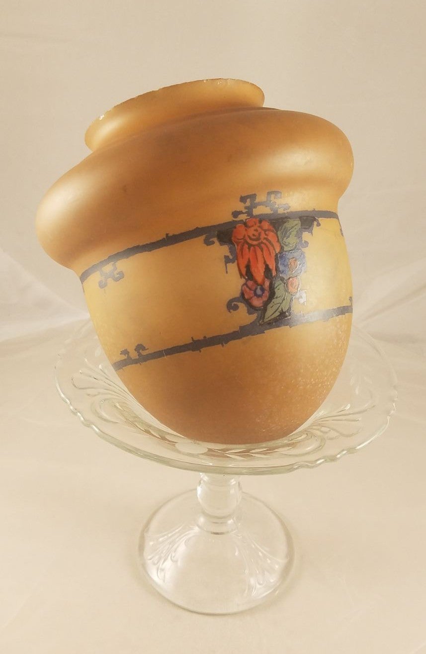 Antique Handpainted Amber Pendant Art Gl