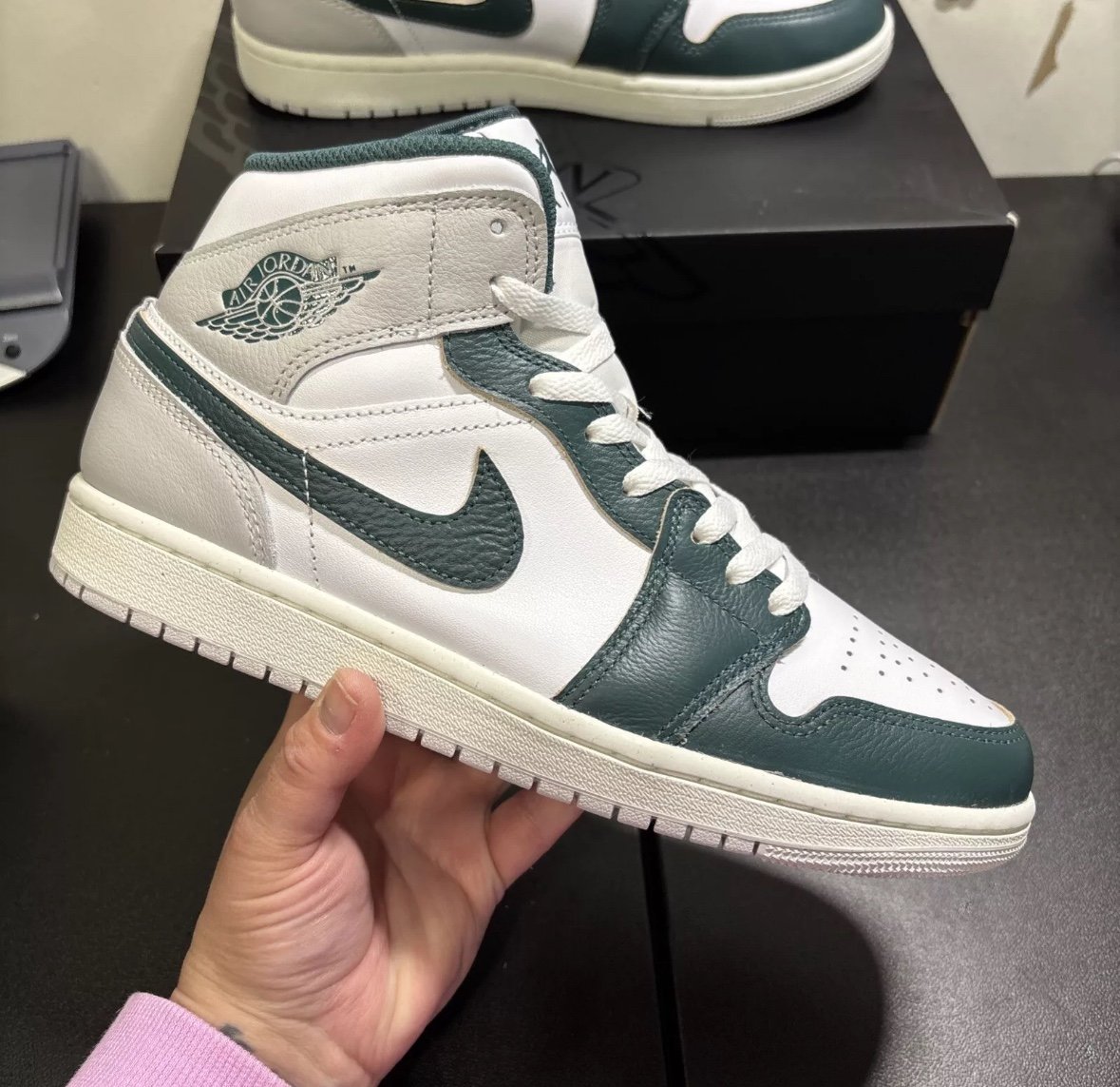 Size 9.5 - Nike Air Jordan 1 Mid SE White/Sail-Oxidized Green