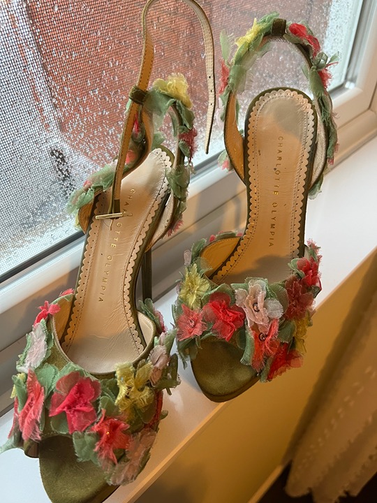 Charlotte Olympia Shoes Charlotte Olympia Green suede with embellished flowers